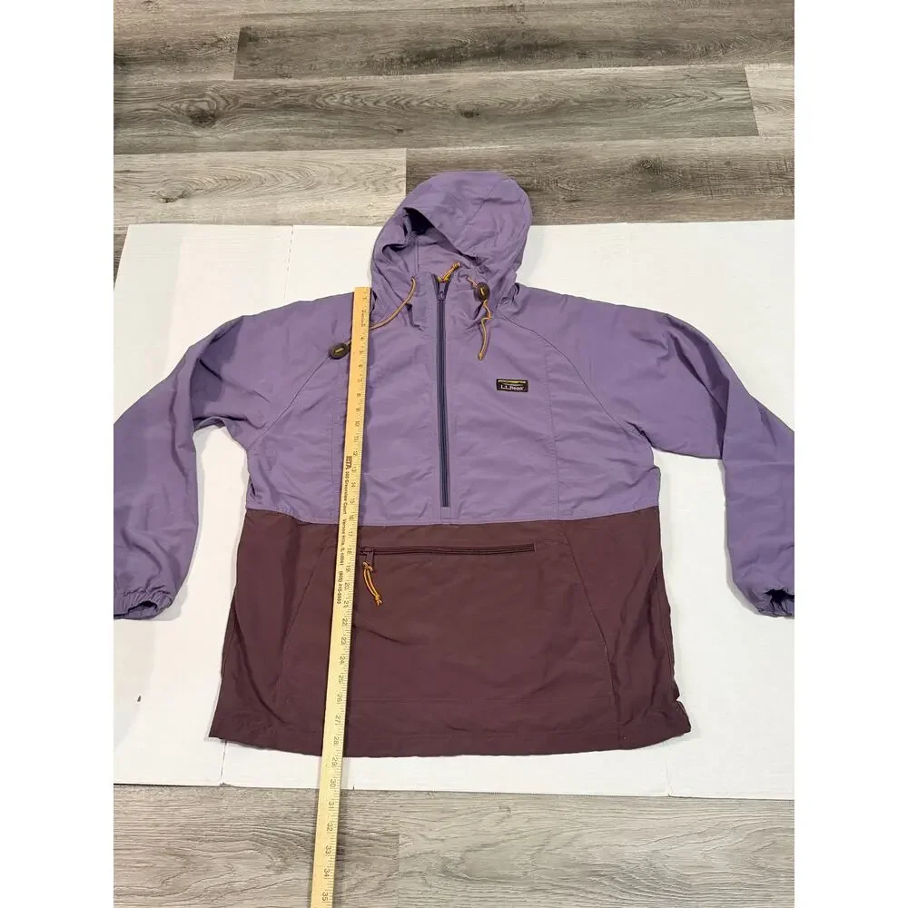 L.L.Bean Hooded Anorak Windbreaker Jacket Men's L Purple Brown Half Zip Nylon